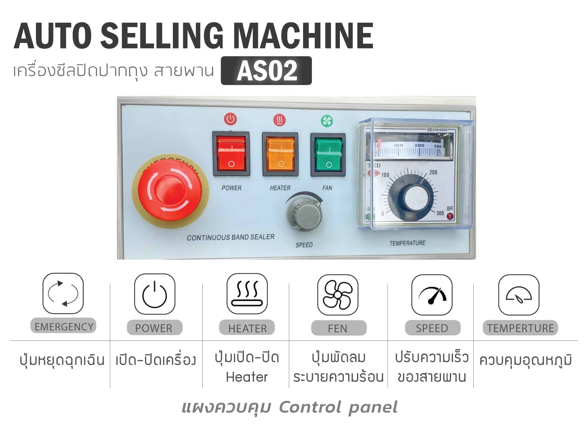 เครื่องซีลถุงแบบสายพาน-AS02-แผงควบคุม