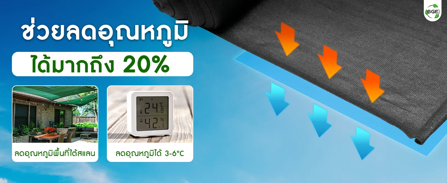 สแลนกันแดด สแลนสีขาว ผลิตจากโพลีเอทิลีน PC-Feature-SN-B-P-Temp