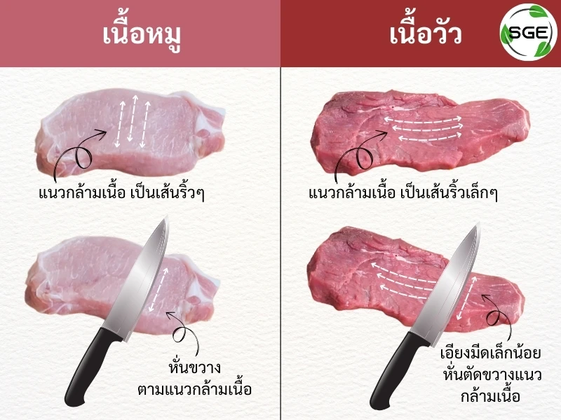 วิธีหั่นเนื้อหมูไม่ให้เหนียว วิธีหั่นเนื้อวัวไม่ให้เหนียว