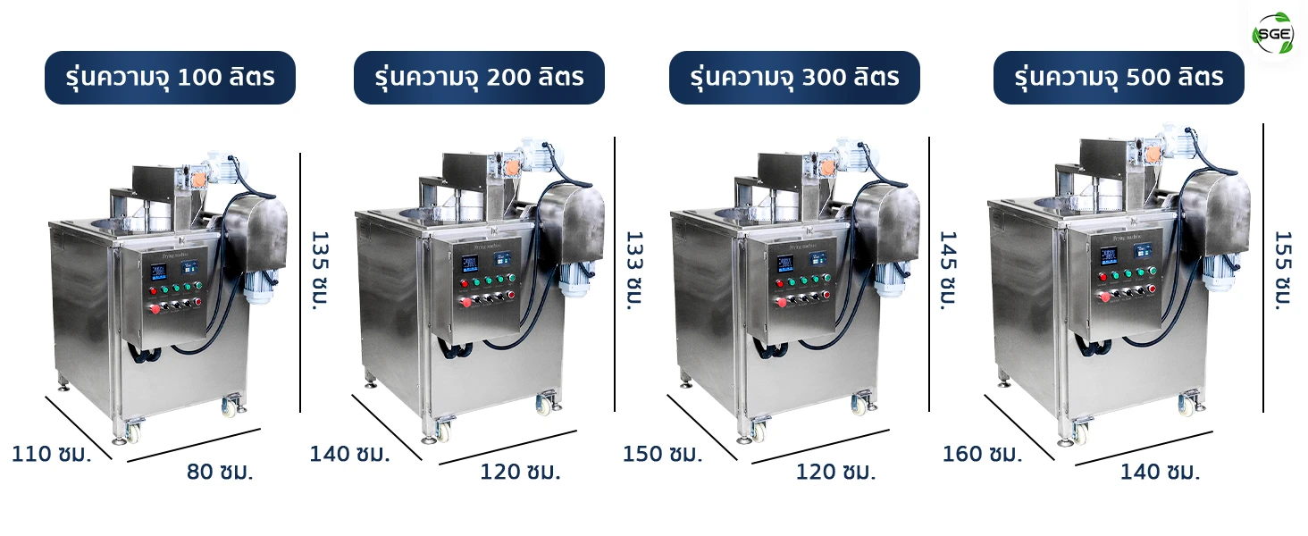เปรียบเทียบขนาด เครื่องทอดอัตโนมัติ กระทะทอดอุตสาหกรรม Fully Automatic