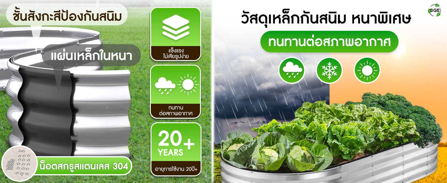 วัสดุพรีเมียม แข็งแรง ทนทานสนิม กระบะปลูกผัก วัสดุทนทานสนิม
