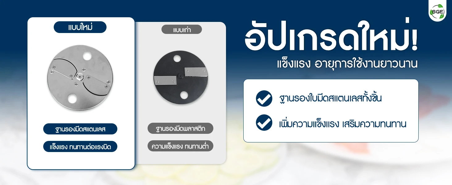 อัปเกรดใหม่! ฐานรองมีดสแตนเลสทั้งชิ้น เครื่องหั่นผัก 4in1 รุ่น VSX-G2 อัปเกรดใหม่ มีฐานรองมีดสแตนเลสทั้งชิ้น