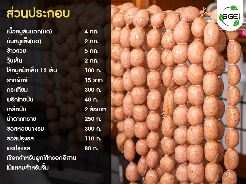 ส่วนประกอบการทำไส้กรอกอีสาน ไส้กรอกอีสาน