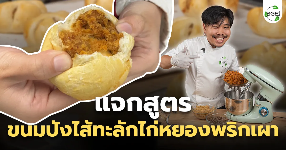 แจกสูตรขนมปังไส้ทะลัก ไก่หยองพริกเผา ด้วยเครื่องตีแป้ง SGE