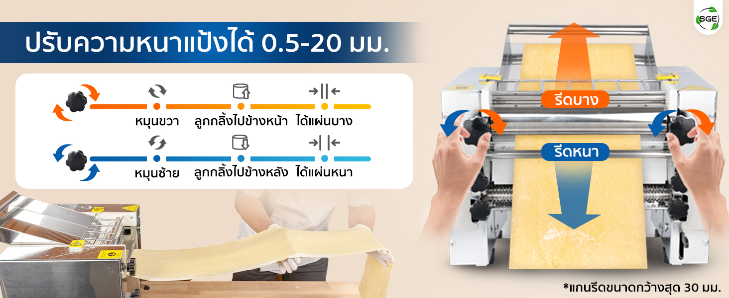 ปรับความหนาการรีดแป้งได้ 0.5-20 มม.