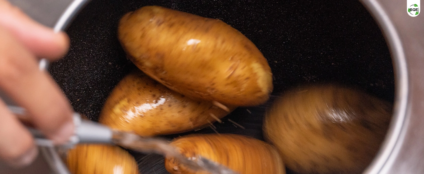 ภาพสินค้าจริง เครื่องปอกมันฝรั่ง ไฟฟ้า กำลังผลิตสูง 350 กก./ชม.