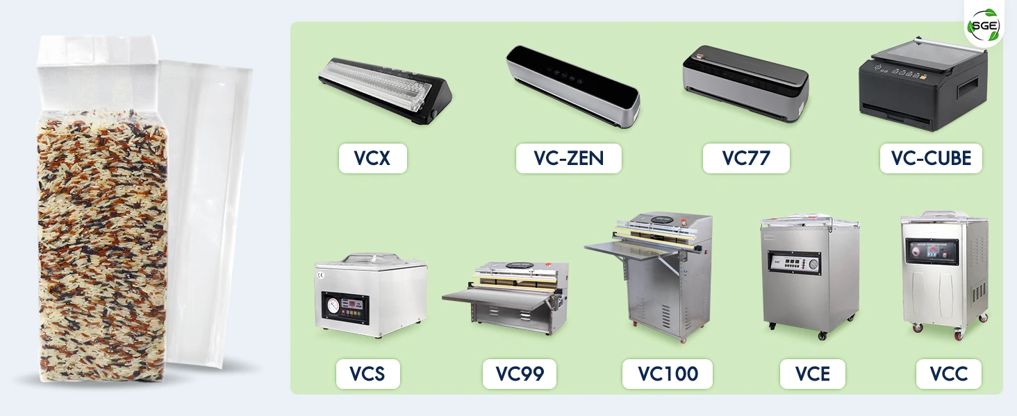 ถุงสูญญากาศจีบข้าง เหมาะกับเครื่องซีลภายนอก, เครื่องซีลลิ้นดูดแรงสูง และ เครื่องซีลแบบห้องสุญญากาศ