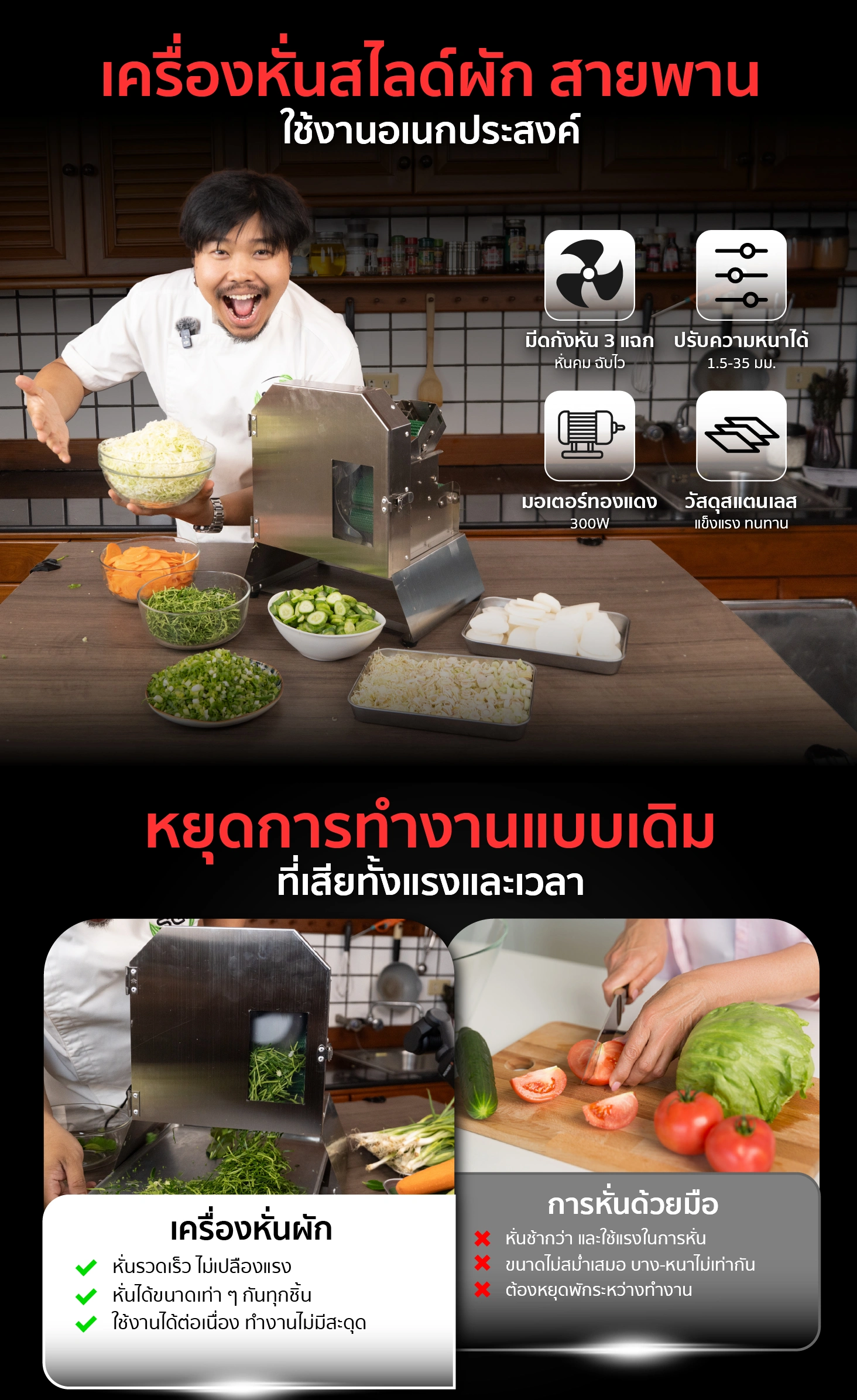 เครื่องหั่นสไลด์ผักสายพาน ใช้งานอเนกประสงค์