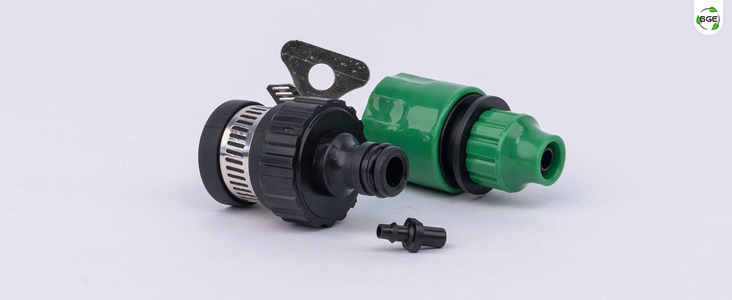 ภาพสินค้าจริง 02 ข้อต่อสวมเร็ว + หัวต่อก๊อกน้ำพร้อมแคลมป์รัดสาย สำหรับสายไมโคร 4/7, 5/7, 8/11, 9/12