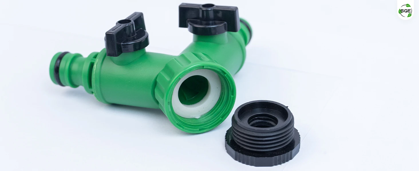 ภาพสินค้าจริง ข้อต่อแยกน้ำ 2 ทางพร้อมวาล์ว เกลียวต่อขนาด 4หุน, 6หุน สำหรับสายไมโคร 4/7, 5/7