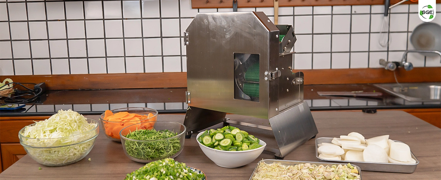 ภาพสินค้าจริง 03 เครื่องหั่นผักสายพาน เครื่องหั่นซอยผัก ใบมีดกังหัน VS-SPIN