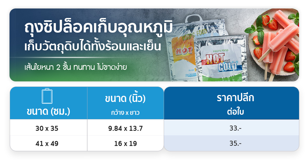 ถุงเก็บความเย็น ถุงซิปล็อคเก็บอุณหภูมิ