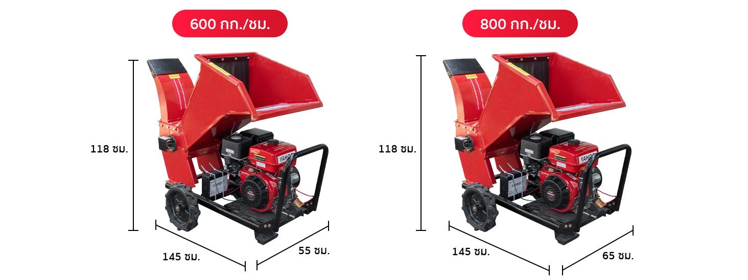 ตารางขนาด เครื่องย่อยกิ่งไม้ เครื่องยนต์เบนซิน
