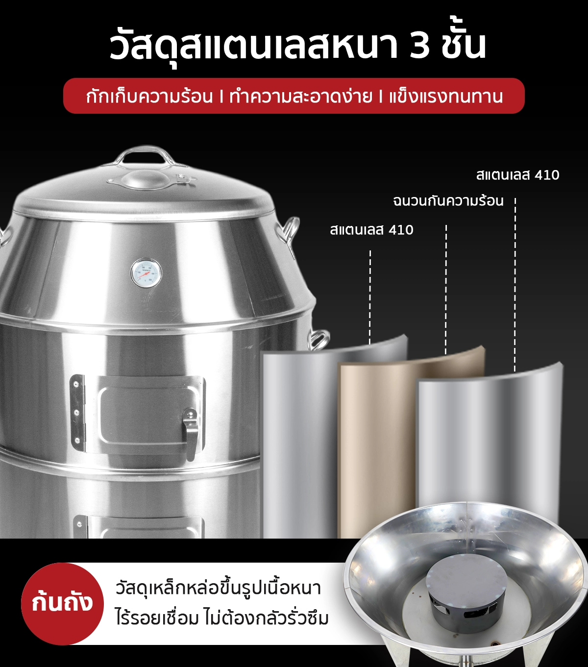 เตาอพอลโล เตาอบเป็ดย่าง วัสดุสแตนเลสหนา 3 ชั้น ทนทาน ไม่รั่วซึม เตาอพอลโล เตาอบเป็ดย่าง วัสดุสแตนเลสหนา 3 ชั้น ทนทาน ไม่รั่วซึม