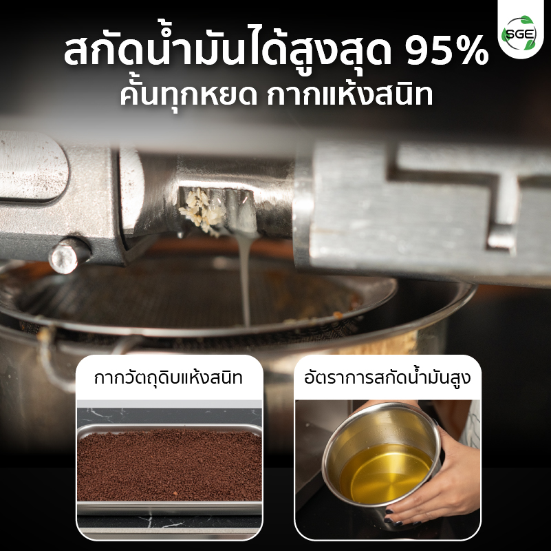 เครื่องสกัดน้ำมัน 2in1 สกัดได้ทั้งแบบร้อนและแบบเย็น สกัดน้ำมันบริสุทธิ์ พร้อมแยกกากในขั้นตอนเดียว รีดน้ำมันหมดจด 95%