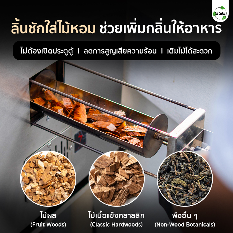 เครื่องรมควัน ด้านข้างมีช่องเติมไม้ ไม่ต้องเปิดประตูตู้