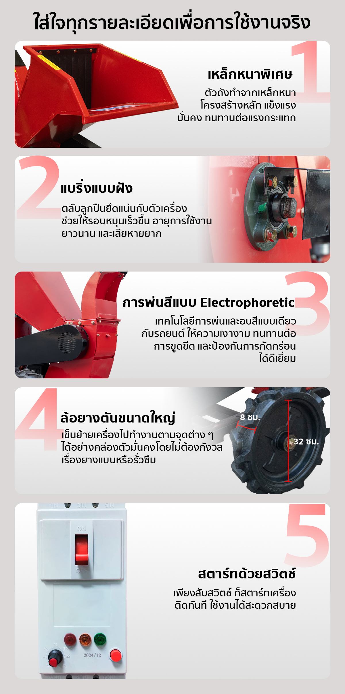 เครื่องย่อยกิ่งไม้ เครื่องสับย่อยอเนกประสงค์ มอเตอร์ไฟฟ้า SGE ใส่ใจทุกรายละเอียดเพื่อการใช้งานจริง