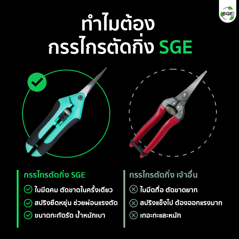 จุดเด่น กรรไกรตัดกิ่ง กรรไกรตัดกิ่งปากตรง SGE