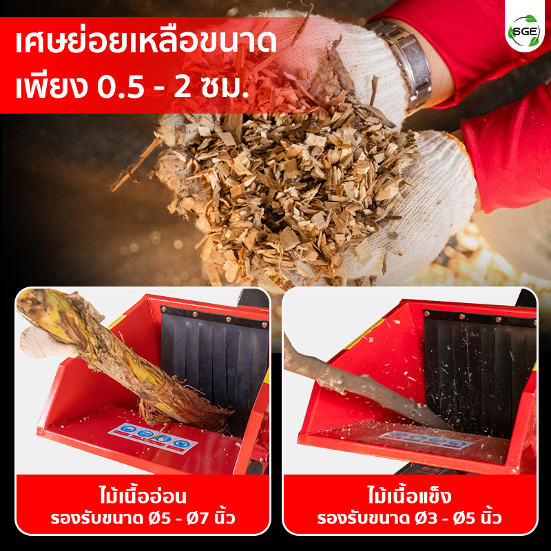 เครื่องย่อยกิ่งไม้ เครื่องสับย่อยอเนกประสงค์ มอเตอร์ไฟฟ้า รองรับไม้ขนาด Ø5-Ø7 นิ้ว