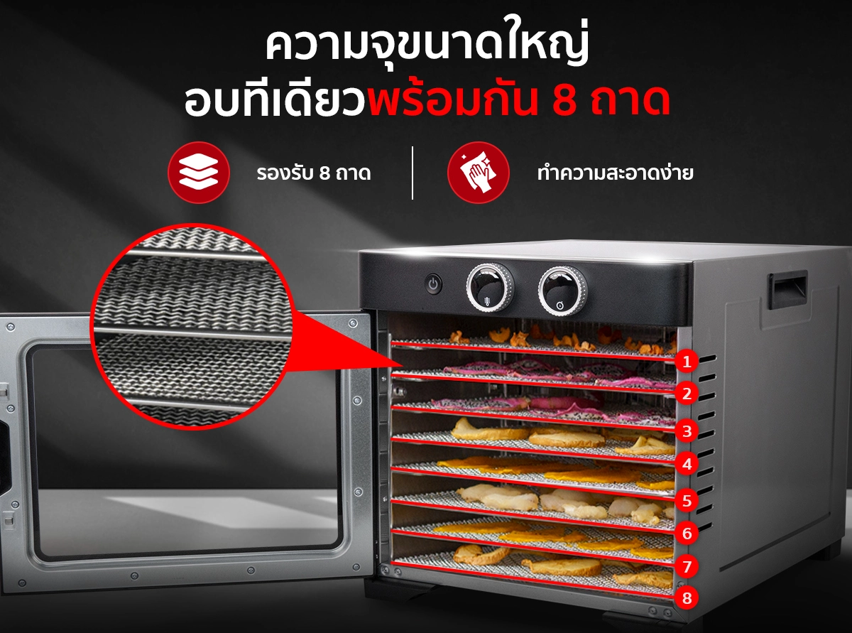 ตู้อบลมร้อน รุ่น DryMaster มีความจุขนาดใหญ่ 8 ถาด
