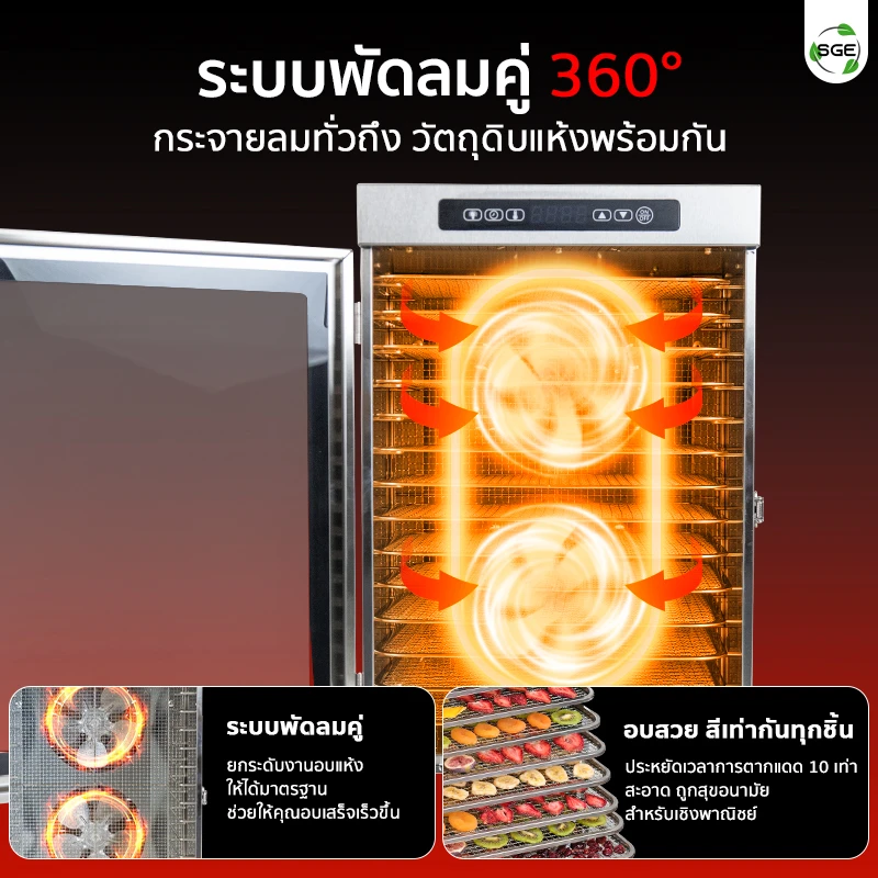 ตู้อบลมร้อน เครื่องอบแห้งลมร้อน รุ่น DryMaster 14 ถาด มีระบบพัดลมคู่ กระจายความร้อนทั่วถึง