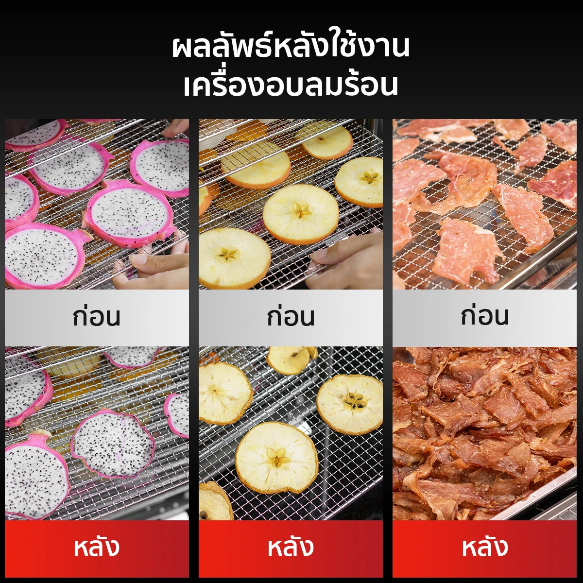 ผลลัพธ์หลังการใช้งาน ตู้อบลมร้อน เครื่องอบแห้งลมร้อน รุ่น DryMaster 14 ถาด