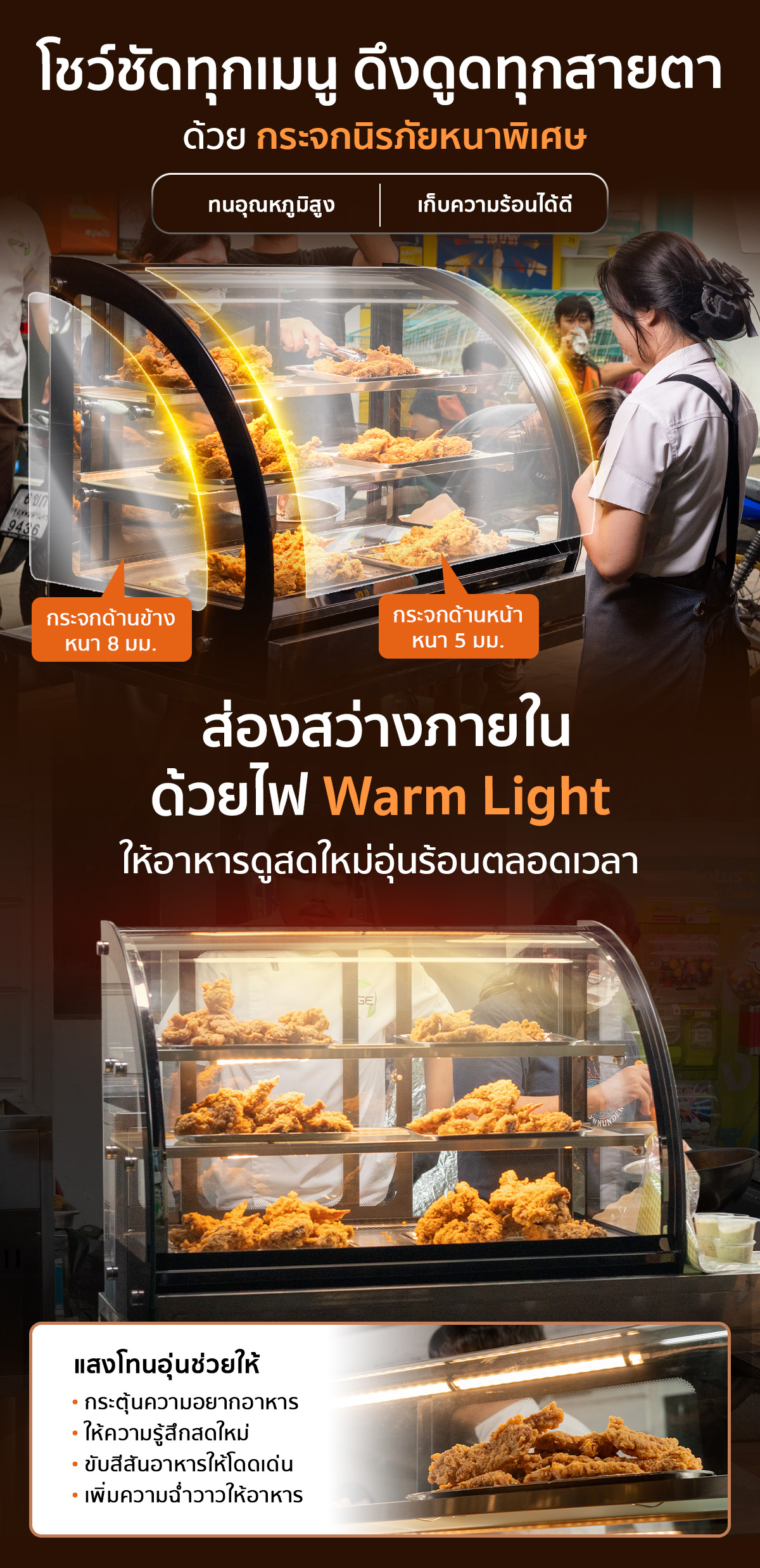 กระจกนิรภัยหนาพิเศษ ส่องสว่างภายในด้วยไฟ Warm Light