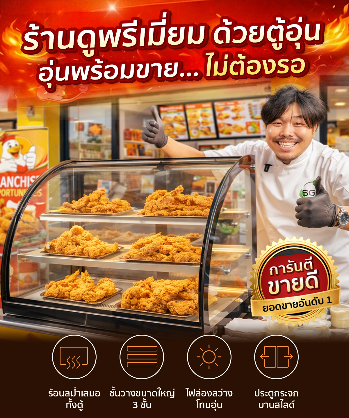 PC-HFDC-H-001-1 ร้านดูพรีเมี่ยม ด้วยตู้โชว์อุ่นอาหาร