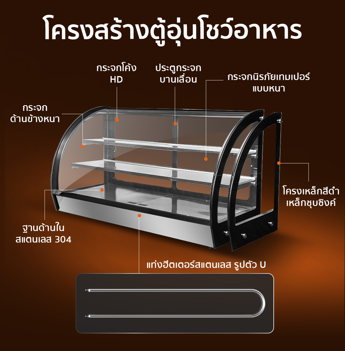 PC-HFDC-H-007-1 Feature ตู้โชว์อุ่นอาหาร ระบบฮีตเตอร์