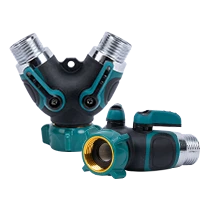 หัวต่อก๊อกน้ำ 2 ทาง ข้อต่อเกลียว 2 ทาง พร้อมวาล์ว เปิด-ปิด แบบเกลียวนอก ขนาด 6 หุน