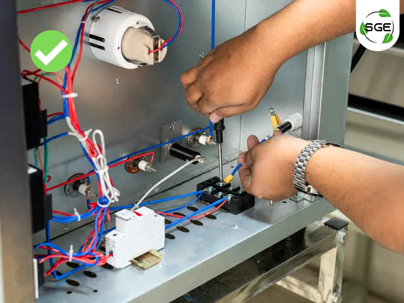 ต่อสายไฟจากเบรกเกอร์โดยตรงเข้ากับกล่องรวมสาย ที่มีกระแสไฟรองรับ ก่อนเชื่อมต่อเข้ากับตัวเครื่อง