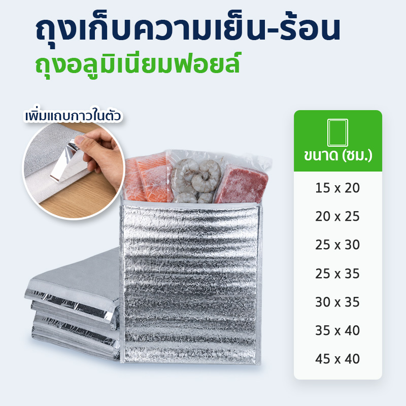 ถุงฟอยล์เก็บความเย็น-ร้อน ถุงเก็บอุณหภูมิ บุโฟมหนา 3 มม. มีแถบกาวในตัว