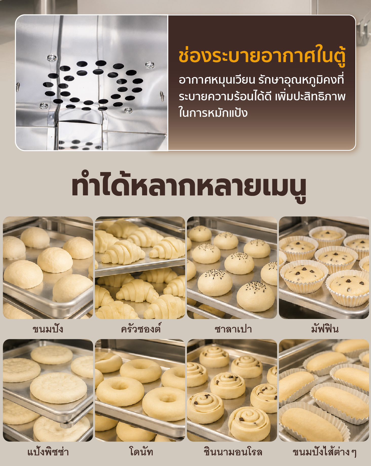 Feture-PF06-04 ตู้พรูฟแป้ง ตู้หมักแป้ง 6 ถาด รุ่น Standard (30-60°C) คุ้มค่า ประหยัดเวลา แป้งขึ้นรูปไว