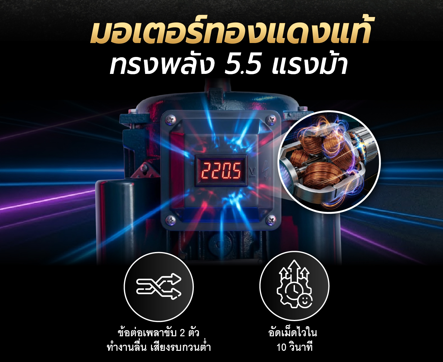 มอเตอร์ทองแดงสูงสุด 5.5 แรงม้า มอเตอร์ทองแดงสูงสุด 5.5 แรงม้า