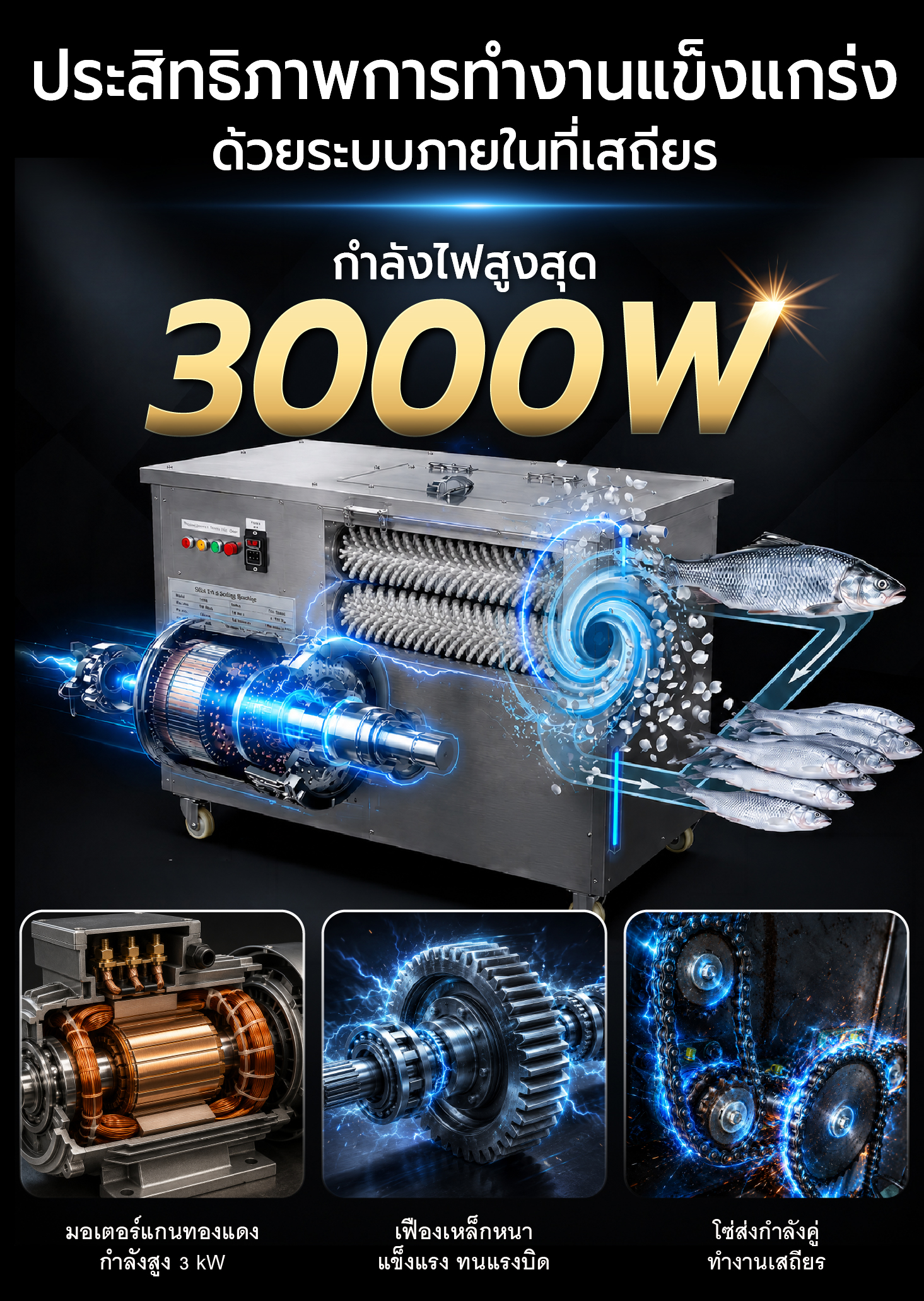 เครื่องขอดเกล็ดปลา กำลังไฟสูงสุด 3000 วัตต์