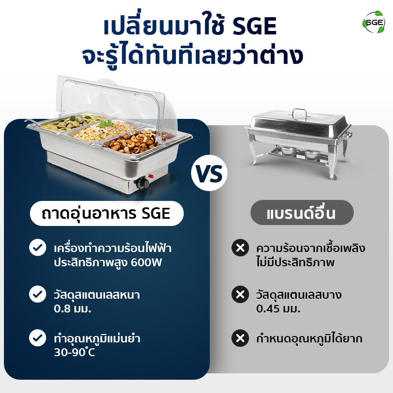 ถาดอุ่นอาหารไฟฟ้า ถาดบุฟเฟ่ต์ ขนาด 9 ลิตร แบบถาดเรียบ SGE