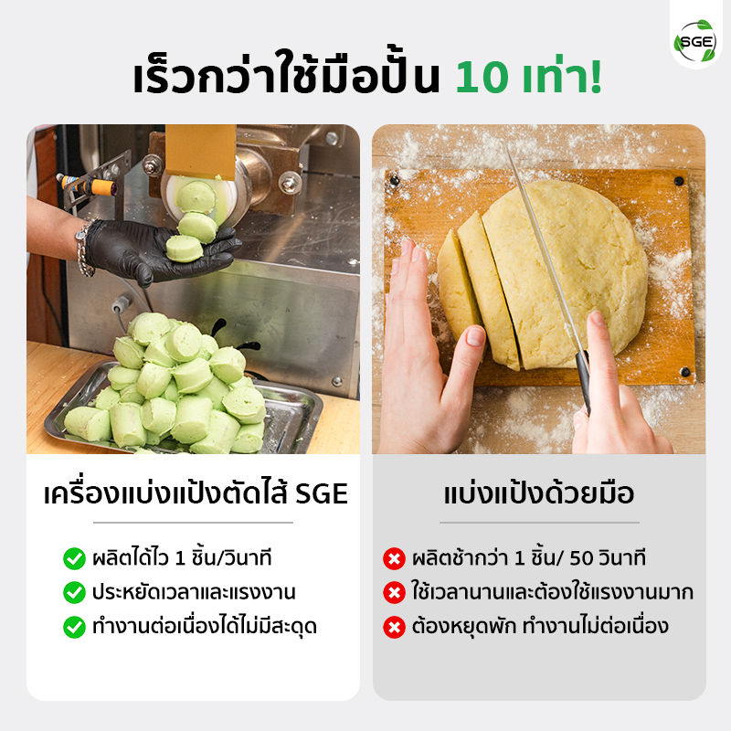 เครื่องตัดแป้ง แบ่งแป้ง แบ่งไส้ขนม อัตโนมัติ ระบบปั๊มลมนิวเมติก SGE