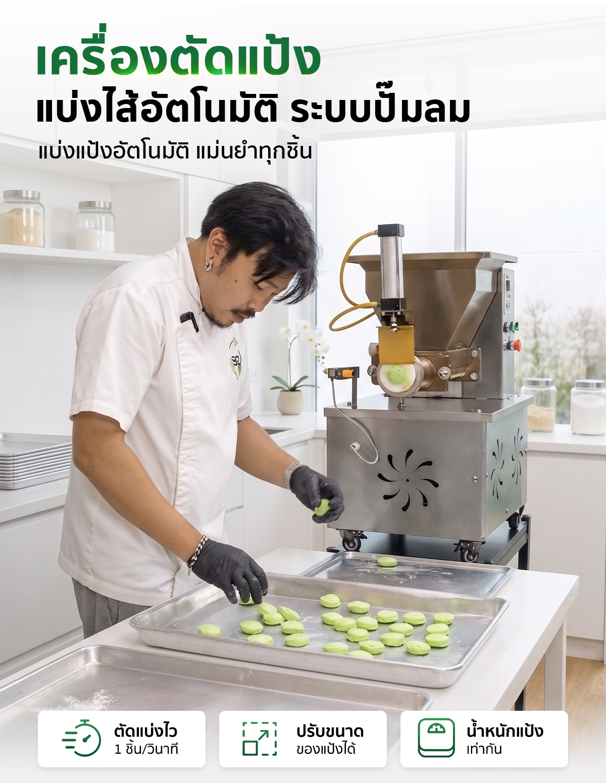 PC-DDM600-01 เครื่องตัดแป้ง แบ่งแป้ง แบ่งไส้ขนม อัตโนมัติ ระบบปั๊มลมนิวเมติก SGE