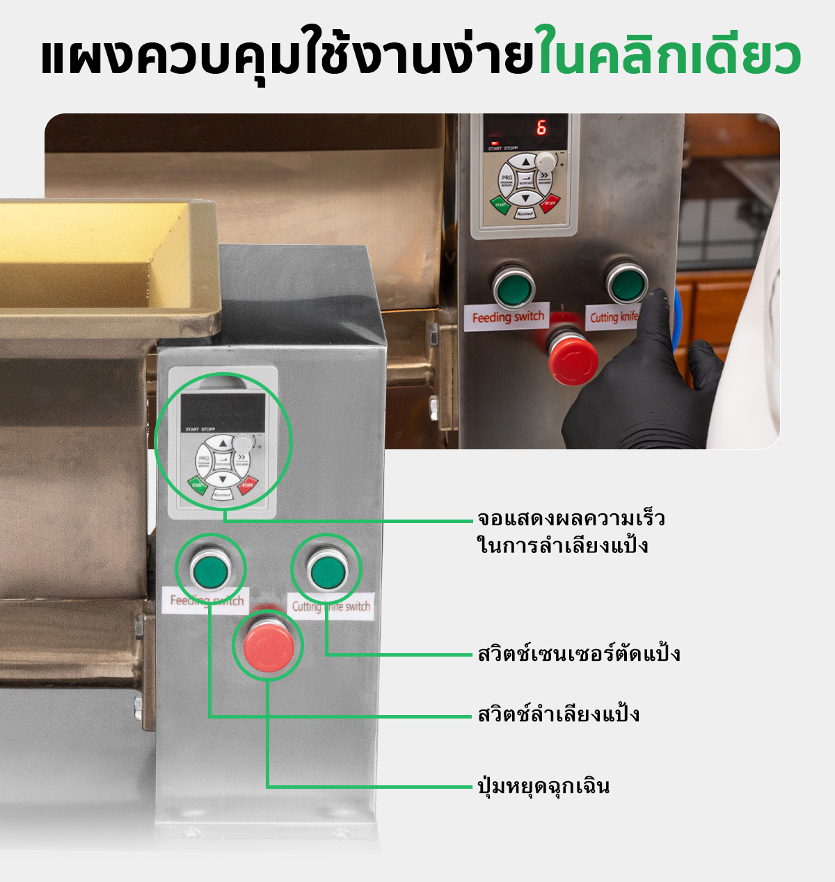 PC-DDM600-08 เครื่องตัดแป้ง แบ่งแป้ง แบ่งไส้ขนม อัตโนมัติ ระบบปั๊มลมนิวเมติก SGE