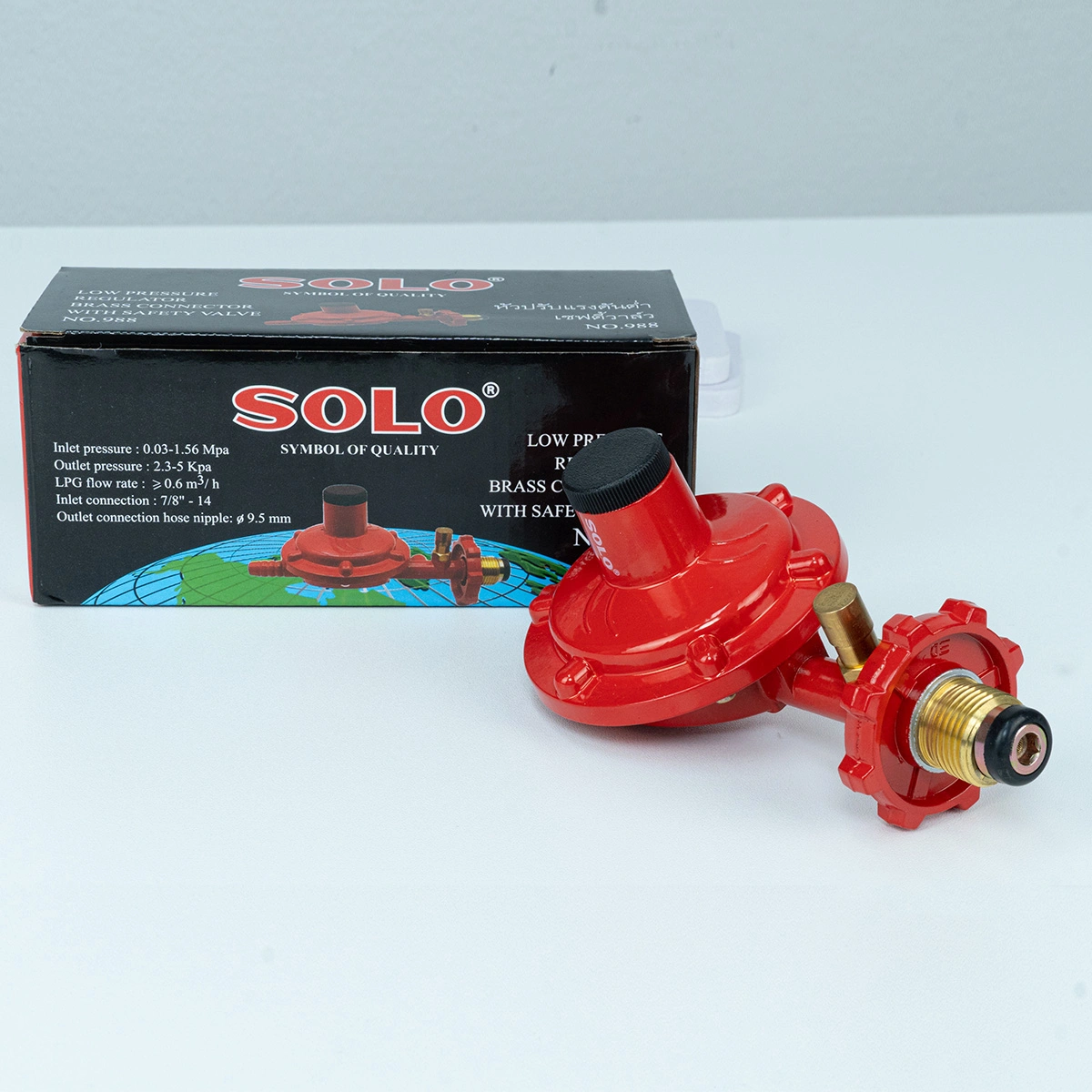 หัวปรับแก๊สแรงดันต่ำ Solo LGR พร้อมเซฟตี้วาล์ว สำหรับเตาแก๊สและหม้อทอดแก๊ส SGE