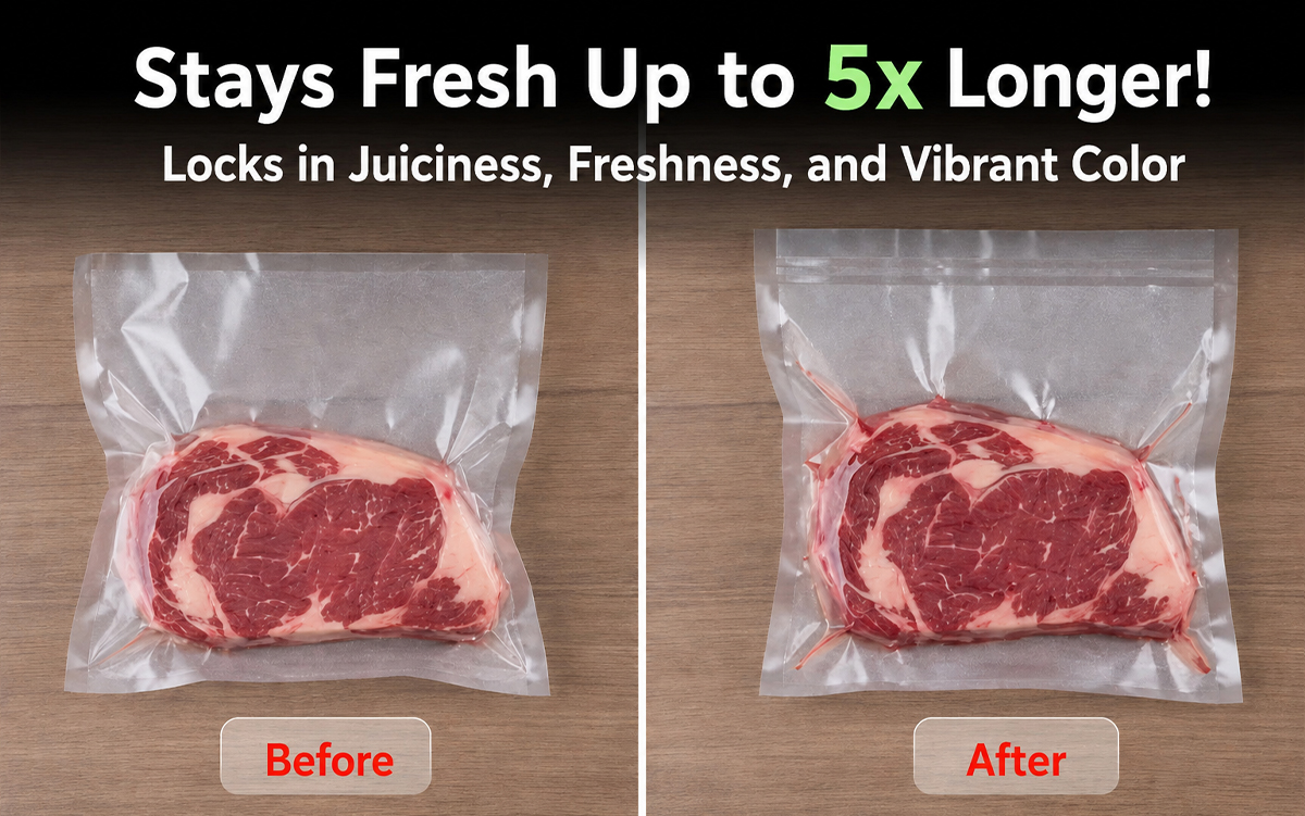 Before and after using the Semi-Industrial Vacuum Sealer VC-CUBE-G2