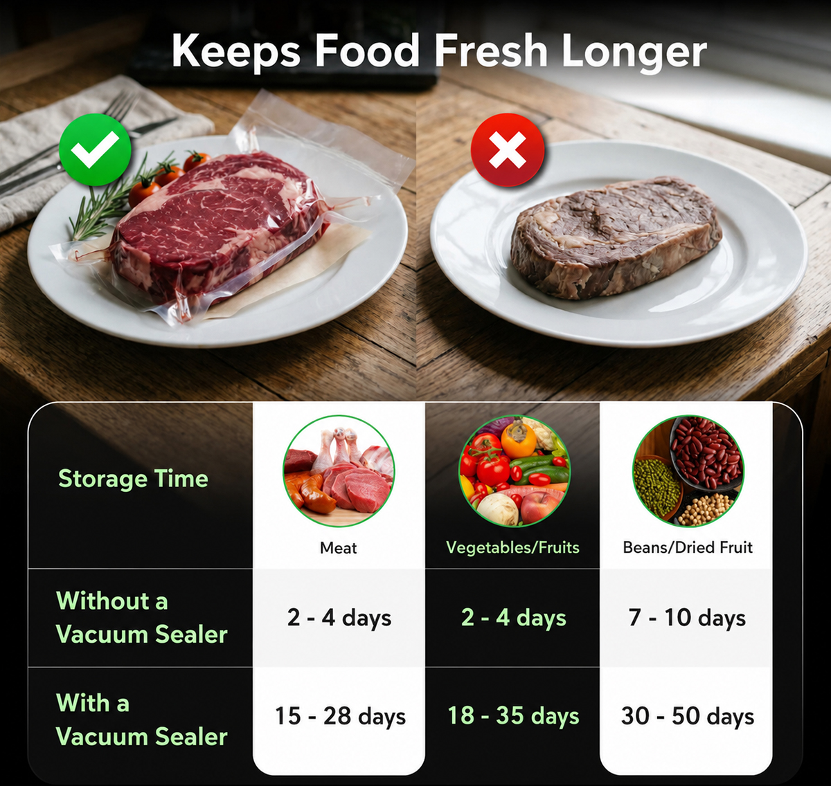 Before and after using the Semi-Industrial Vacuum Sealer VC-CUBE-G2