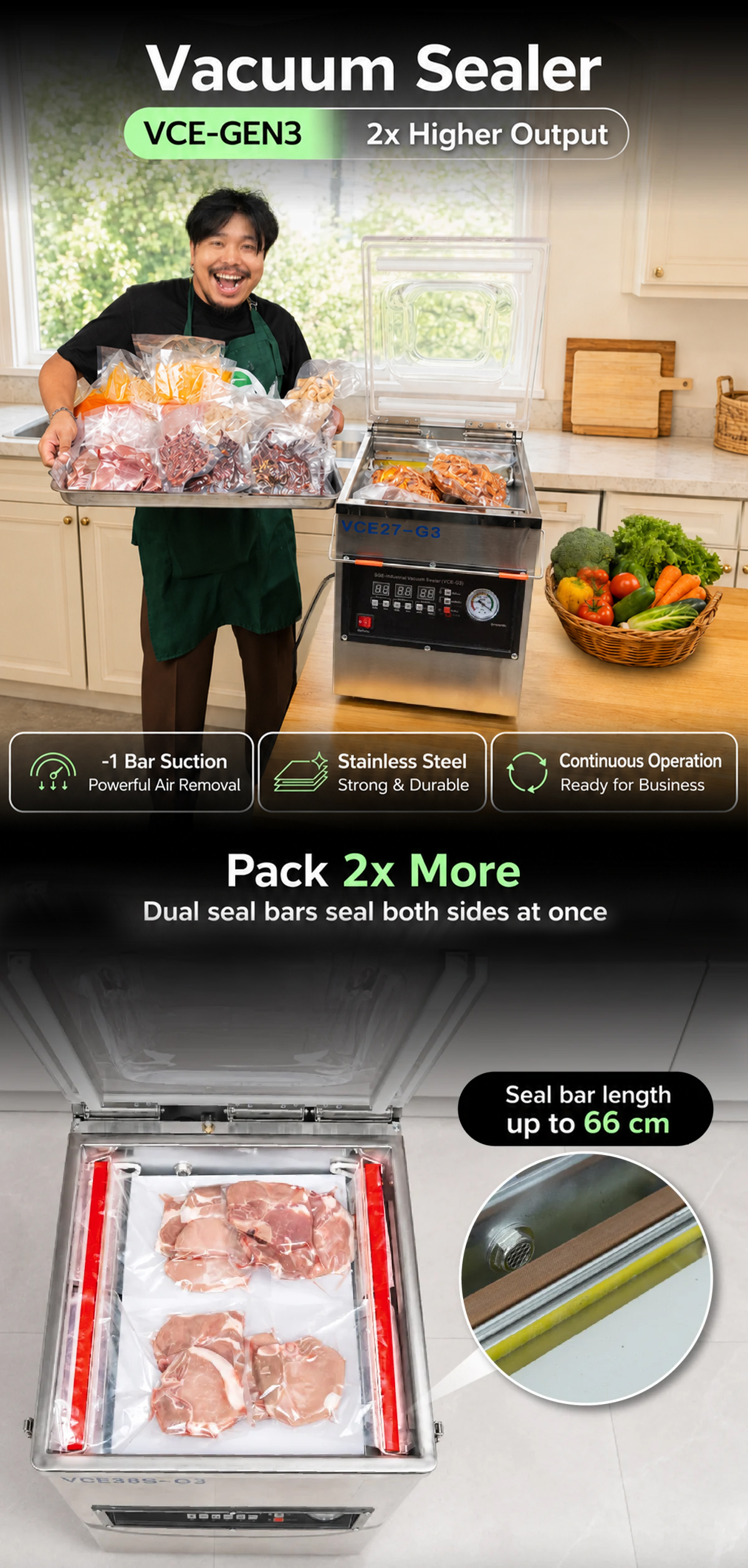 Chamber vacuum sealer, model VCE-G3