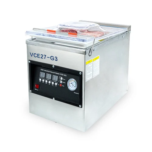 เครื่องซีลสูญญากาศ แบบห้อง รุ่น VCE ซีลแห้ง/เปียก แถบซีล 2 ฝั่ง หนา 8 มม. ยาว 27, 38, 52, 62, 66 ซม.