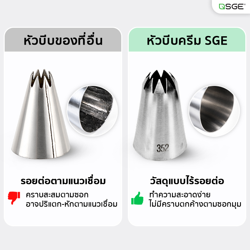 หัวบีบวิปครีม หัวบีบครีม หัวบีบเค้ก ขนาดกลาง-ใหญ่ อุปกรณ์เบเกอรี่ ตกแต่งเค้ก สแตนเลส 304 มีให้เลือก 34 แบบ SGE