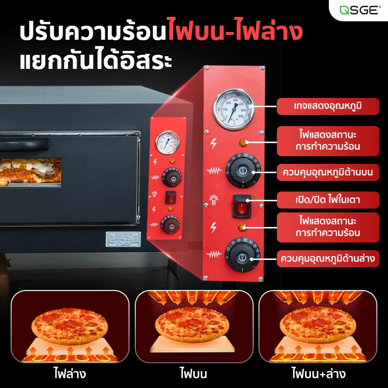เตาอบพิซซ่าไฟฟ้า ขนาดใหญ่ ความร้อนสูง 450°C พร้อมหินรองอบ ปรับไฟบน-ล่างได้ รุ่น PRO | SGE