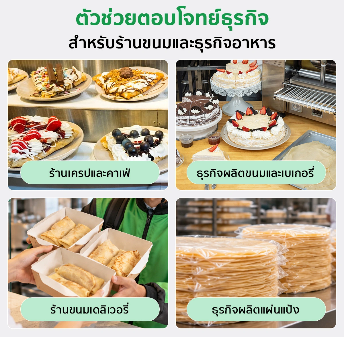 เครื่องทำเครปอัตโนมัติ SGE เครื่องทำเครป เครื่องทําแผ่นปอเปี๊ยะ เครื่องทำแผ่นแป้ง อัตโนมัติ ขนาดแป้ง 6, 8 นิ้ว กำลังผลิต 300 แผ่น/ชม. SGE