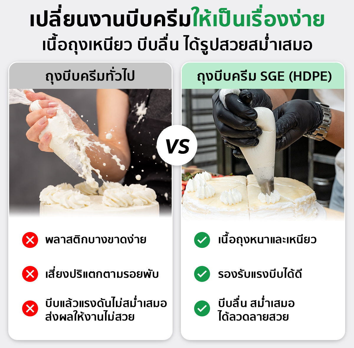 ถุงบีบครีมพลาสติก ใช้แล้วทิ้ง Food Grade
